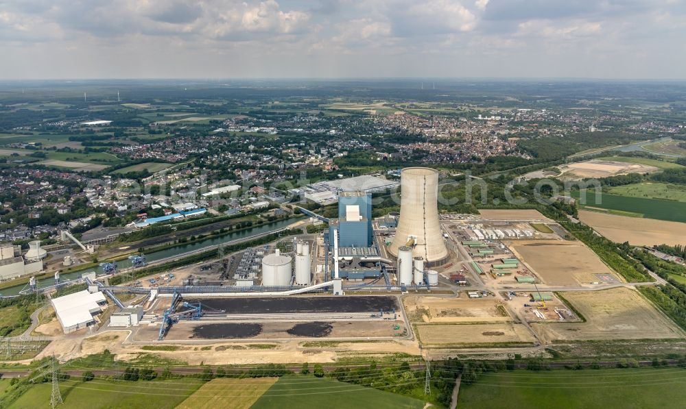 Aerial photograph Datteln - Power plants and exhaust towers of coal thermal power station Datteln 4 Uniper Kraftwerk Im Loeringhof in Datteln in the state North Rhine-Westphalia, Germany