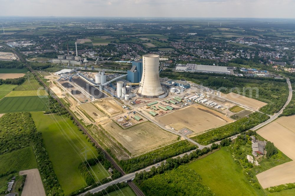 Aerial image Datteln - Power plants and exhaust towers of coal thermal power station Datteln 4 Uniper Kraftwerk Im Loeringhof in Datteln in the state North Rhine-Westphalia, Germany