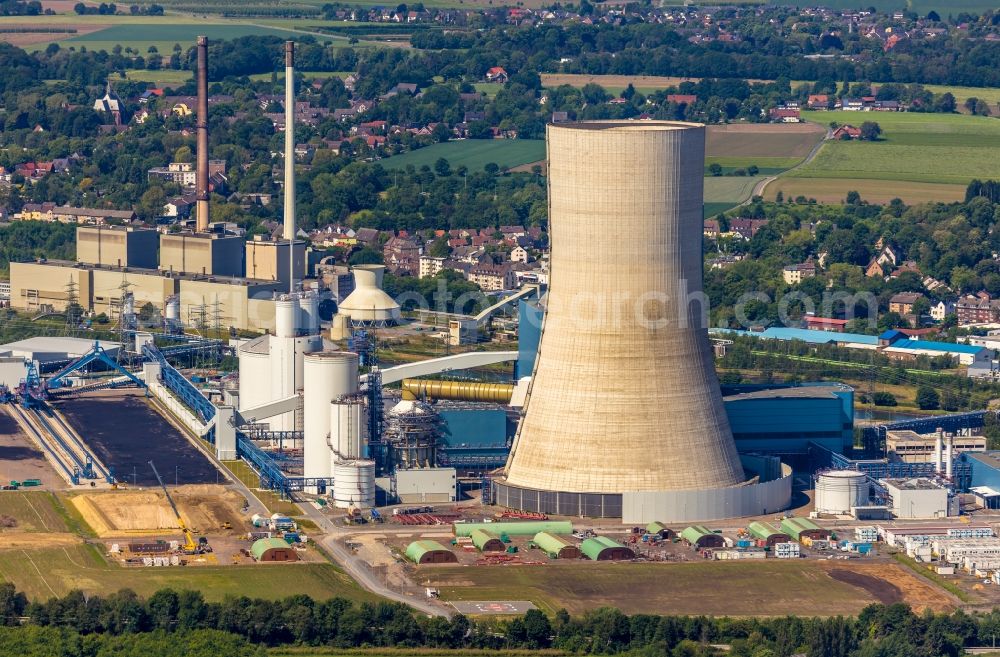 Aerial image Datteln - Power plants and exhaust towers of coal thermal power station Datteln 4 Uniper Kraftwerk Im Loeringhof in Datteln in the state North Rhine-Westphalia, Germany