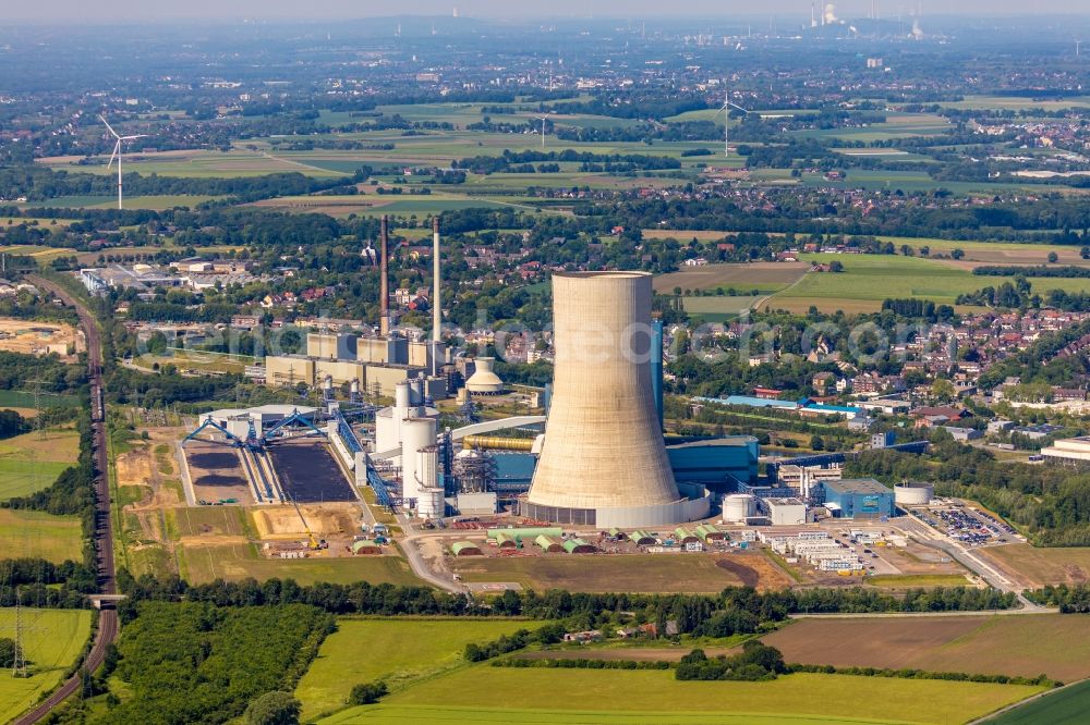 Aerial photograph Datteln - Power plants and exhaust towers of coal thermal power station Datteln 4 Uniper Kraftwerk Im Loeringhof in Datteln in the state North Rhine-Westphalia, Germany