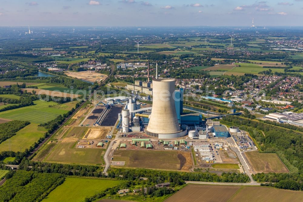 Datteln from above - Power plants and exhaust towers of coal thermal power station Datteln 4 Uniper Kraftwerk Im Loeringhof in Datteln in the state North Rhine-Westphalia, Germany