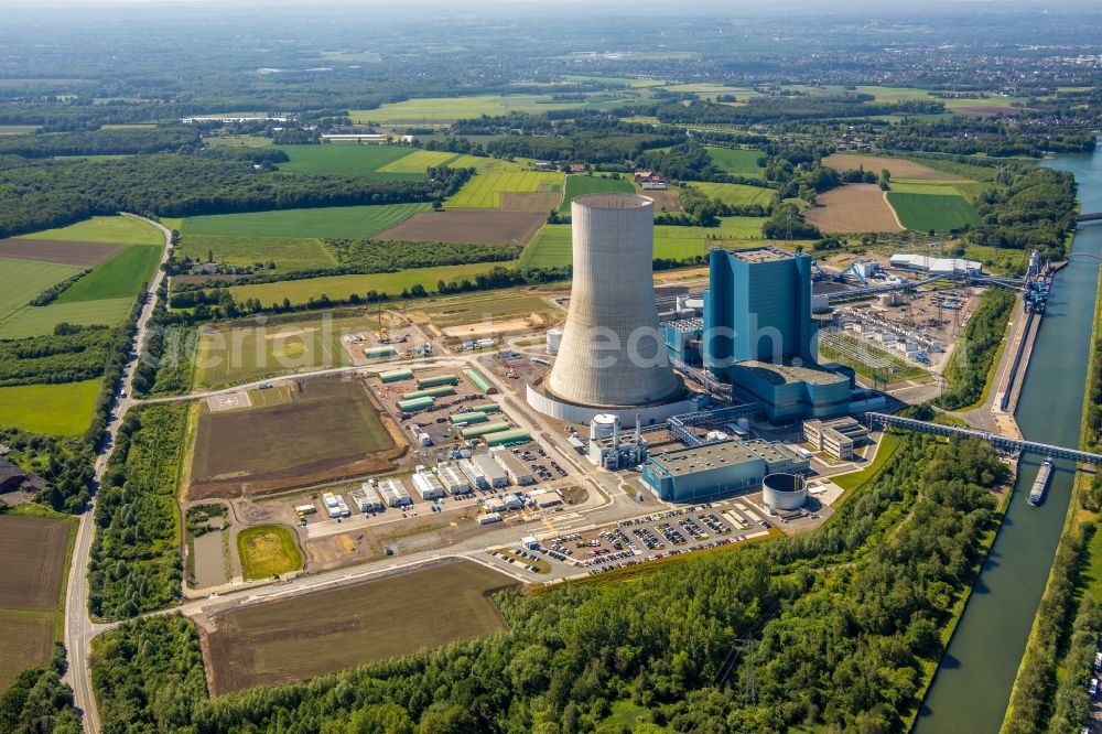 Aerial image Datteln - Power plants and exhaust towers of coal thermal power station Datteln 4 Uniper Kraftwerk Im Loeringhof in Datteln in the state North Rhine-Westphalia, Germany