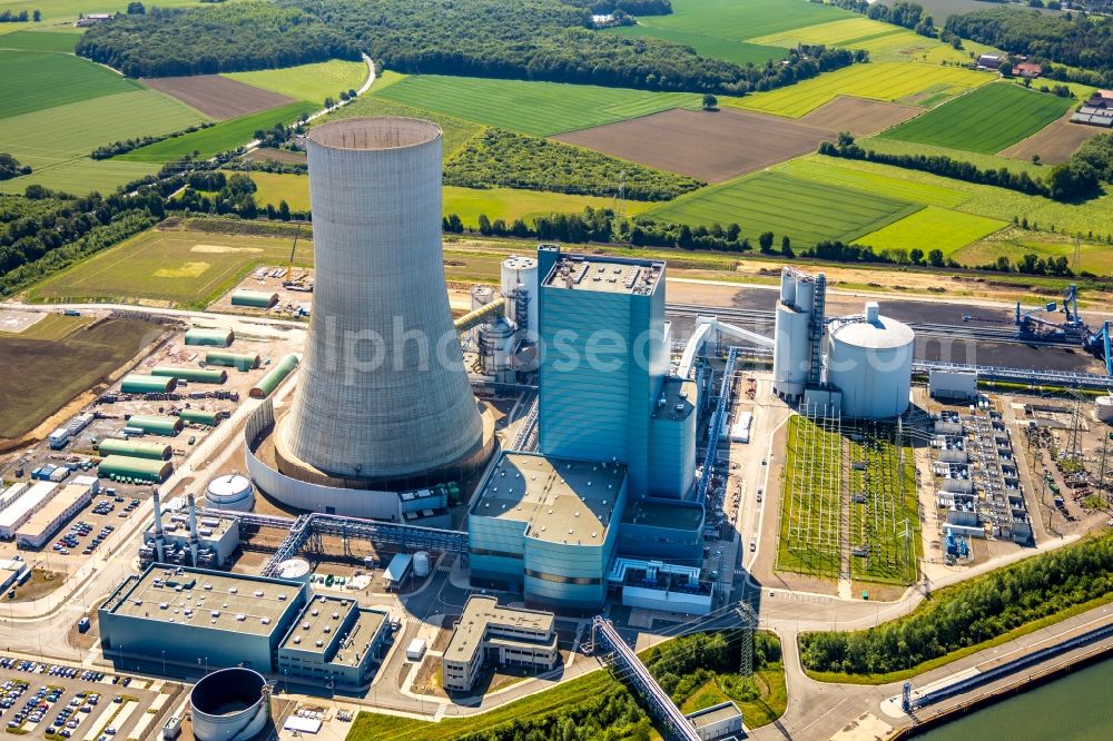 Datteln from above - Power plants and exhaust towers of coal thermal power station Datteln 4 Uniper Kraftwerk Im Loeringhof in Datteln in the state North Rhine-Westphalia, Germany