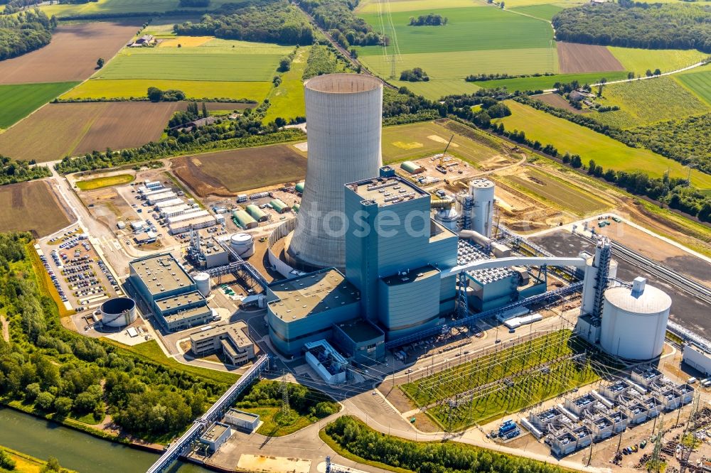 Aerial photograph Datteln - Power plants and exhaust towers of coal thermal power station Datteln 4 Uniper Kraftwerk Im Loeringhof in Datteln in the state North Rhine-Westphalia, Germany