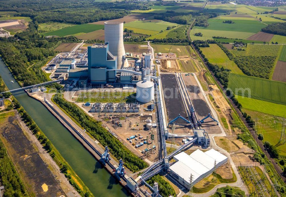 Aerial photograph Datteln - Power plants and exhaust towers of coal thermal power station Datteln 4 Uniper Kraftwerk Im Loeringhof in Datteln in the state North Rhine-Westphalia, Germany