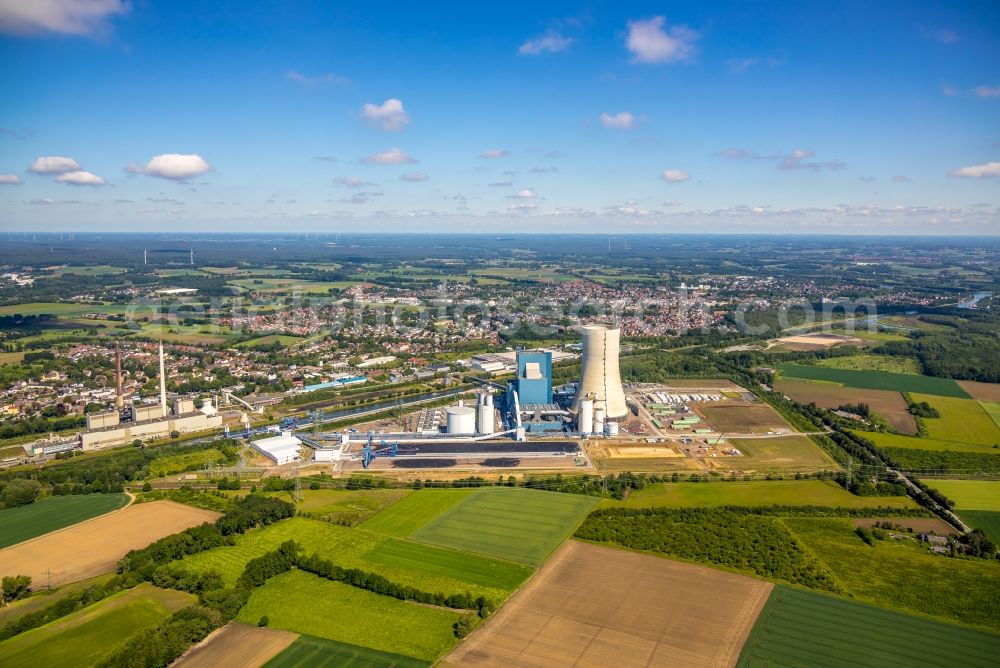 Aerial image Datteln - Power plants and exhaust towers of coal thermal power station Datteln 4 Uniper Kraftwerk Im Loeringhof in Datteln in the state North Rhine-Westphalia, Germany