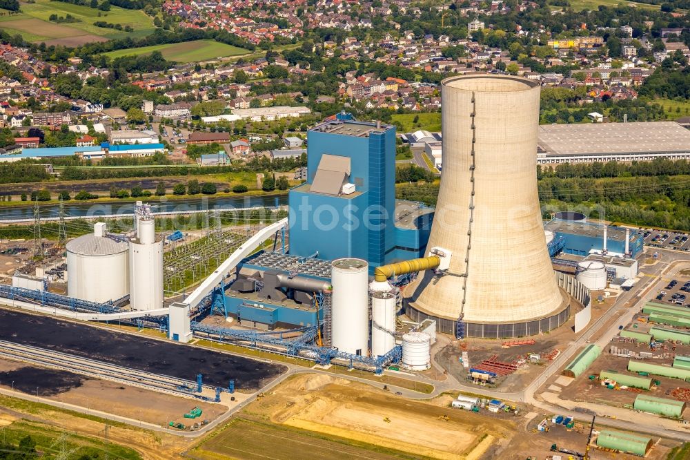 Aerial image Datteln - Power plants and exhaust towers of coal thermal power station Datteln 4 Uniper Kraftwerk Im Loeringhof in Datteln in the state North Rhine-Westphalia, Germany