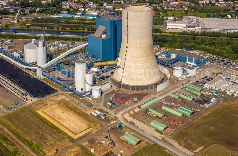 Aerial image Datteln - Power plants and exhaust towers of coal thermal power station Datteln 4 Uniper Kraftwerk Im Loeringhof in Datteln in the state North Rhine-Westphalia, Germany