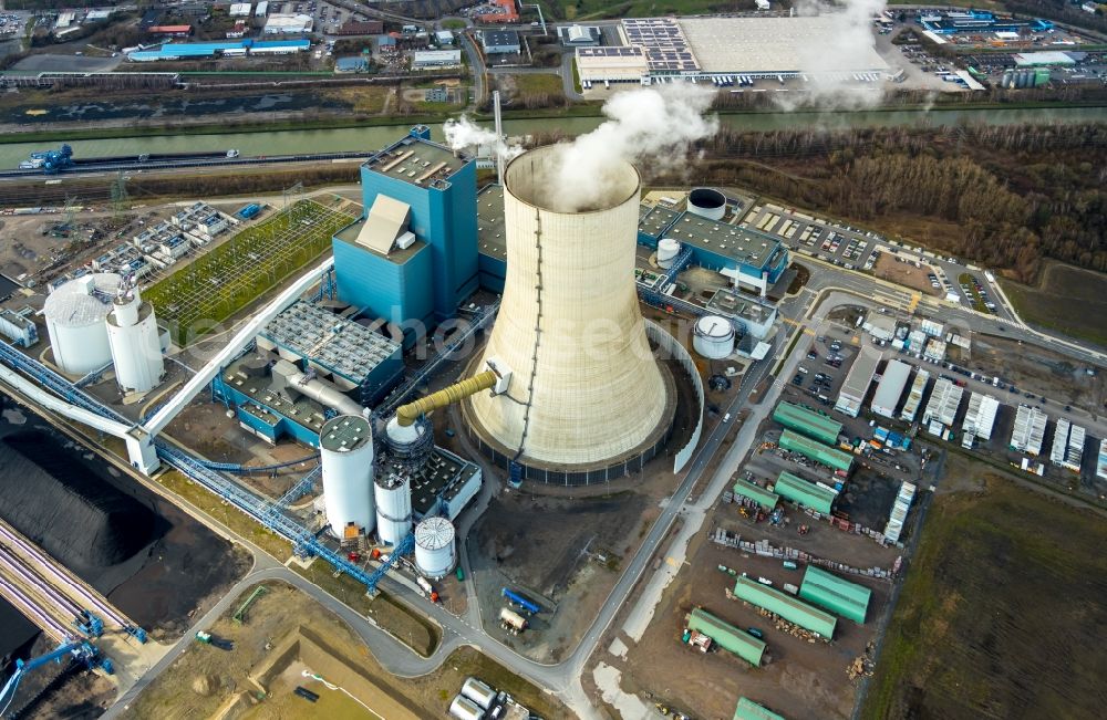 Aerial photograph Datteln - Power plants and exhaust towers of coal thermal power station Datteln 4 Uniper Kraftwerk Im Loeringhof in Datteln in the state North Rhine-Westphalia, Germany