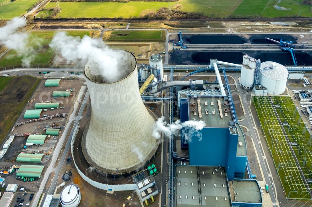 Aerial photograph Datteln - Power plants and exhaust towers of coal thermal power station Datteln 4 Uniper Kraftwerk Im Loeringhof in Datteln in the state North Rhine-Westphalia, Germany