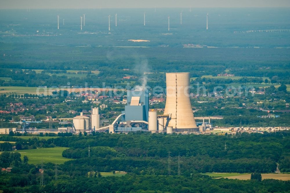 Aerial image Datteln - Power plants and exhaust towers of coal thermal power station Datteln 4 Uniper Kraftwerk Im Loeringhof in Datteln in the state North Rhine-Westphalia, Germany