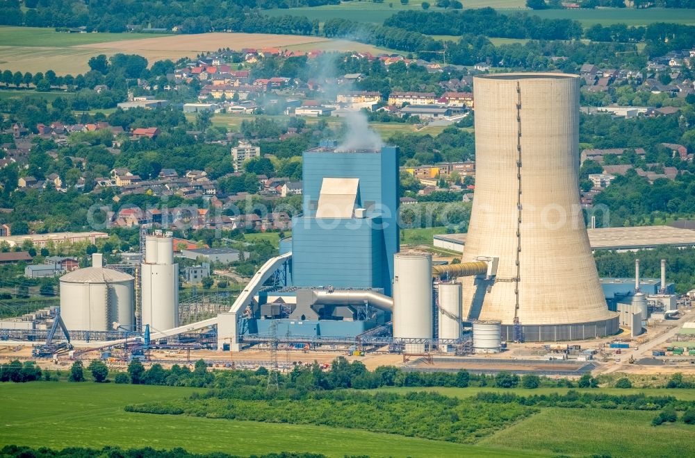 Aerial photograph Datteln - Power plants and exhaust towers of coal thermal power station Datteln 4 Uniper Kraftwerk Im Loeringhof in Datteln in the state North Rhine-Westphalia, Germany