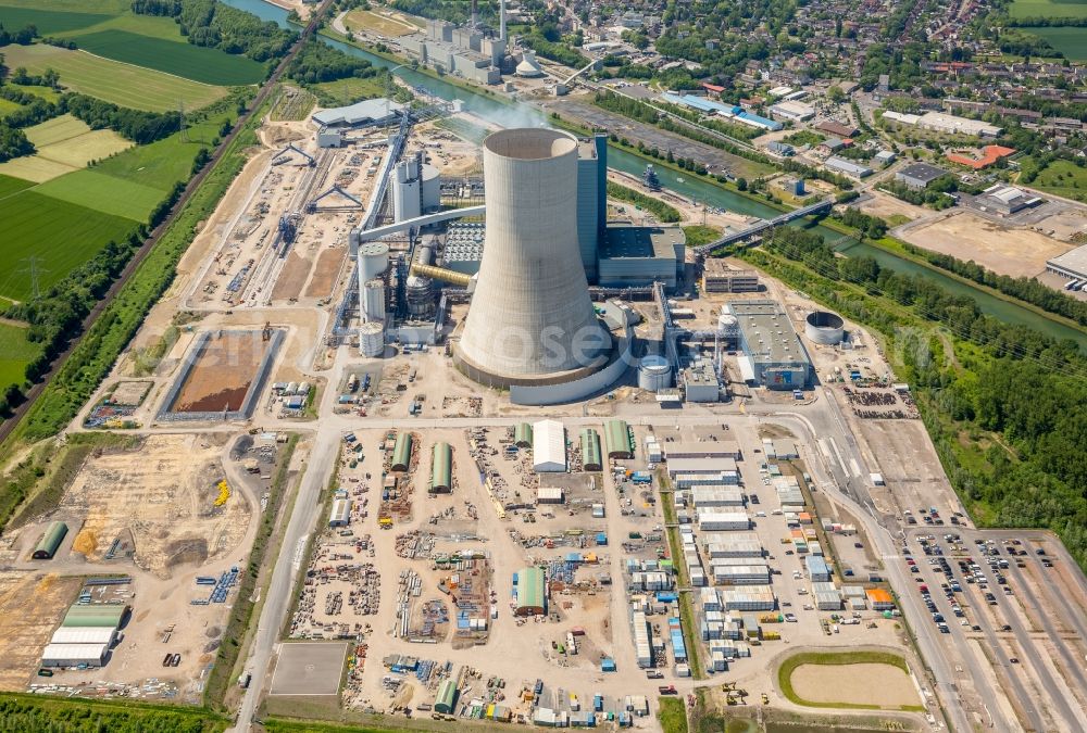 Aerial photograph Datteln - Power plants and exhaust towers of coal thermal power station Datteln 4 Uniper Kraftwerk Im Loeringhof in Datteln in the state North Rhine-Westphalia, Germany