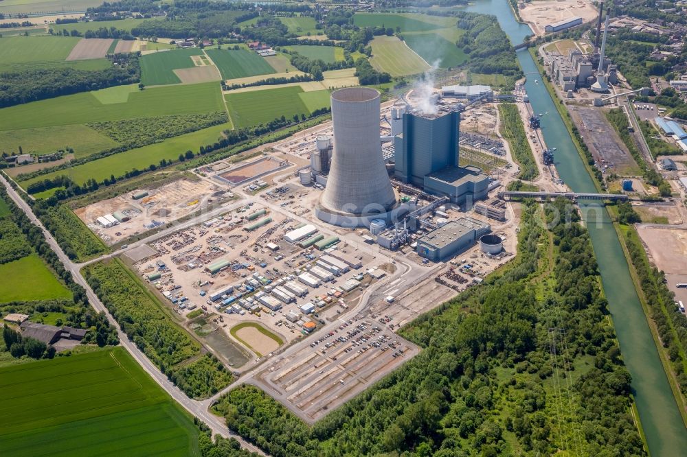 Aerial image Datteln - Power plants and exhaust towers of coal thermal power station Datteln 4 Uniper Kraftwerk Im Loeringhof in Datteln in the state North Rhine-Westphalia, Germany