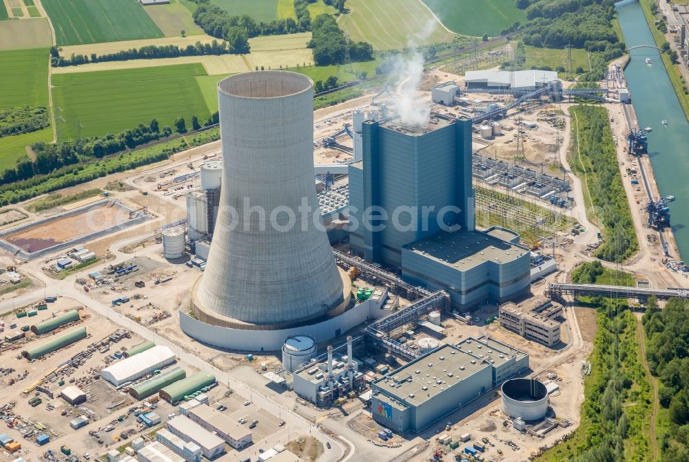 Aerial photograph Datteln - Power plants and exhaust towers of coal thermal power station Datteln 4 Uniper Kraftwerk Im Loeringhof in Datteln in the state North Rhine-Westphalia, Germany