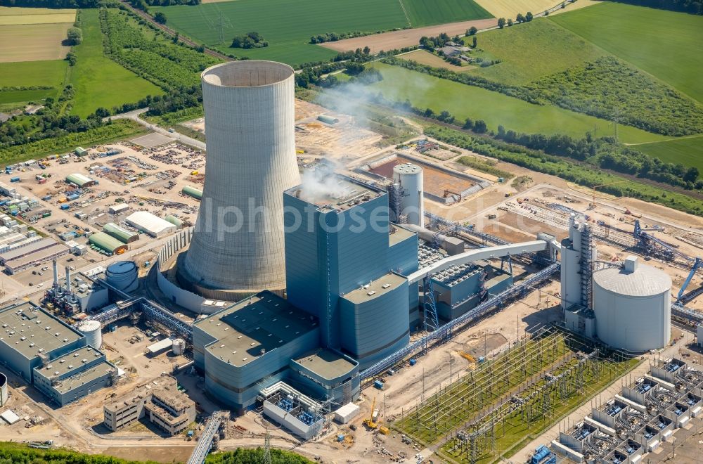 Aerial photograph Datteln - Power plants and exhaust towers of coal thermal power station Datteln 4 Uniper Kraftwerk Im Loeringhof in Datteln in the state North Rhine-Westphalia, Germany