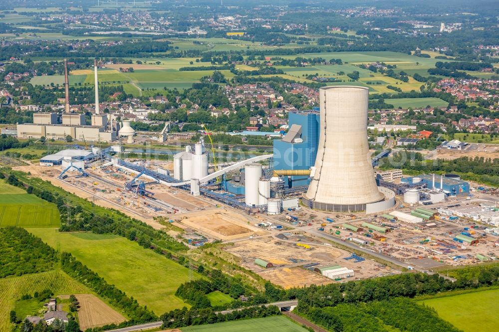 Datteln from above - Power plants and exhaust towers of coal thermal power station Datteln 4 Uniper Kraftwerk Im Loeringhof in Datteln in the state North Rhine-Westphalia, Germany