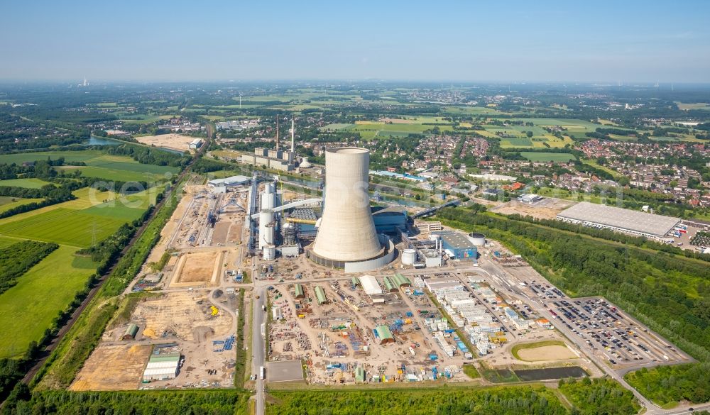 Aerial photograph Datteln - Power plants and exhaust towers of coal thermal power station Datteln 4 Uniper Kraftwerk Im Loeringhof in Datteln in the state North Rhine-Westphalia, Germany