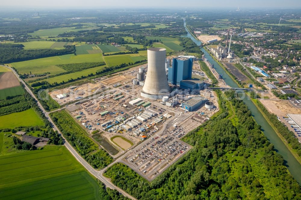 Aerial image Datteln - Power plants and exhaust towers of coal thermal power station Datteln 4 Uniper Kraftwerk Im Loeringhof in Datteln in the state North Rhine-Westphalia, Germany