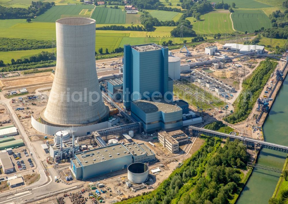 Datteln from above - Power plants and exhaust towers of coal thermal power station Datteln 4 Uniper Kraftwerk Im Loeringhof in Datteln in the state North Rhine-Westphalia, Germany