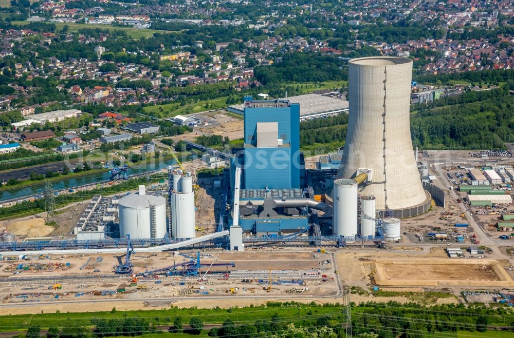 Aerial image Datteln - Power plants and exhaust towers of coal thermal power station Datteln 4 Uniper Kraftwerk Im Loeringhof in Datteln in the state North Rhine-Westphalia, Germany