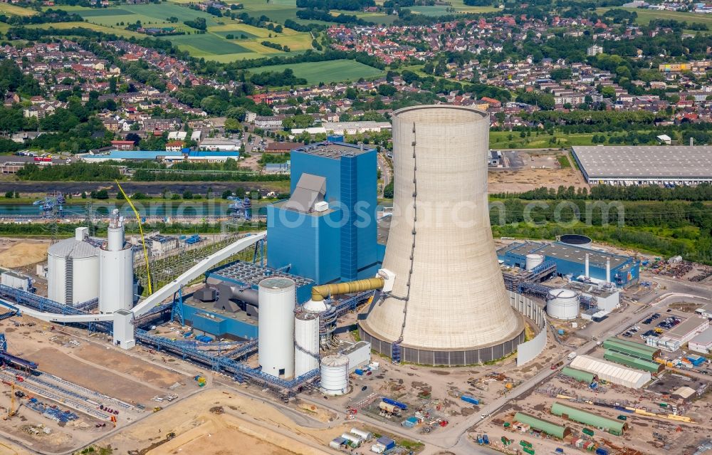 Aerial photograph Datteln - Power plants and exhaust towers of coal thermal power station Datteln 4 Uniper Kraftwerk Im Loeringhof in Datteln in the state North Rhine-Westphalia, Germany