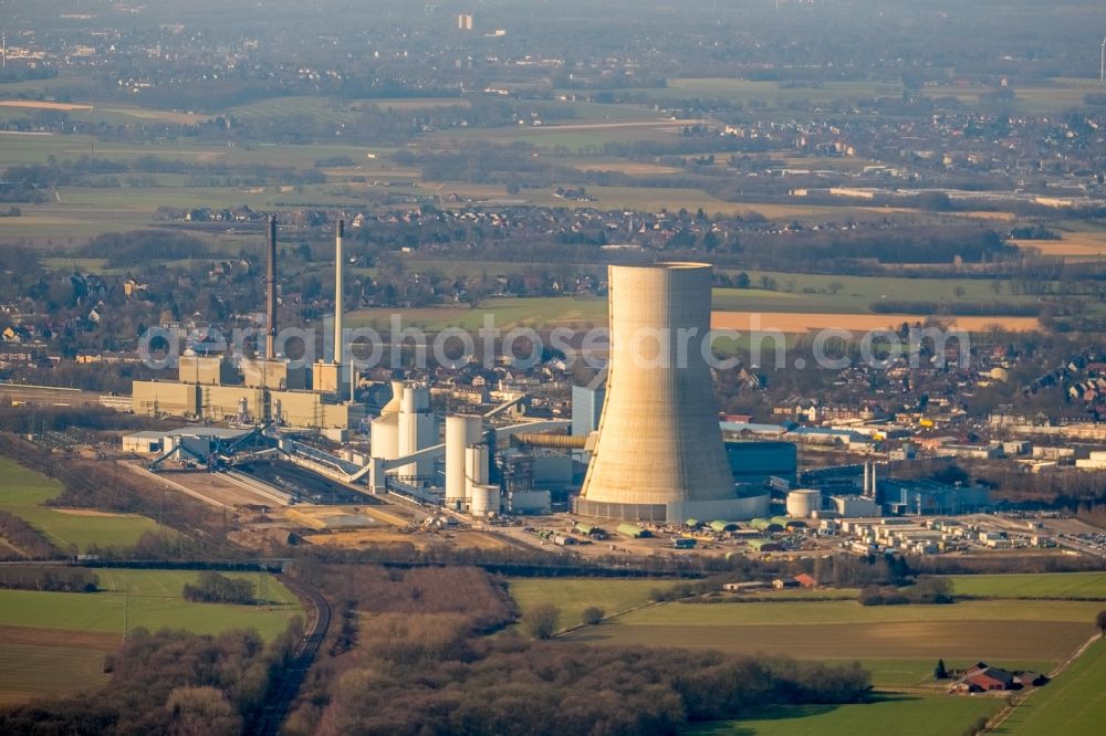 Aerial image Datteln - Power plants and exhaust towers of coal thermal power station Datteln 4 Uniper Kraftwerk Im Loeringhof in Datteln in the state North Rhine-Westphalia, Germany