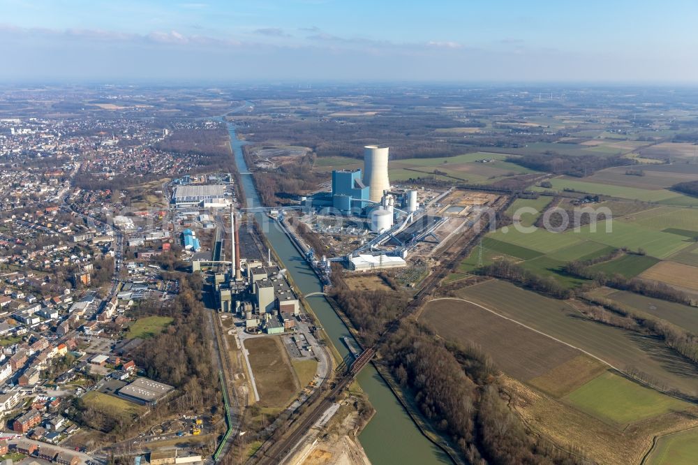 Aerial photograph Datteln - Power plants and exhaust towers of coal thermal power station Datteln 4 Uniper Kraftwerk Im Loeringhof in Datteln in the state North Rhine-Westphalia, Germany