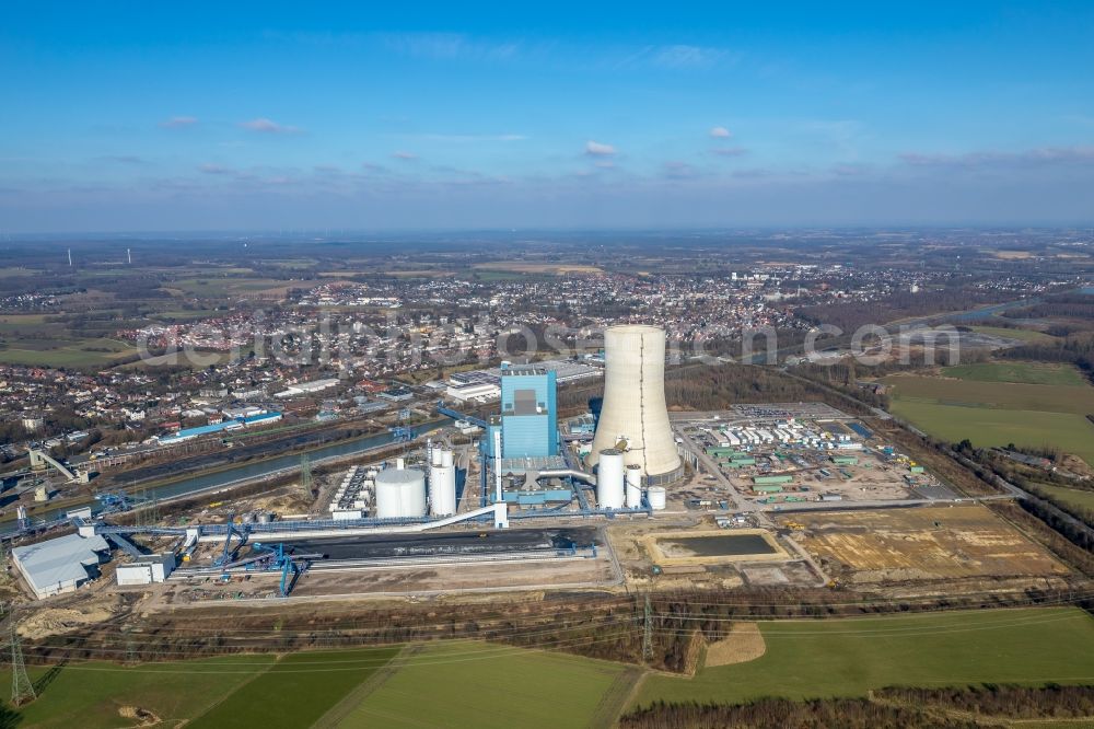 Aerial image Datteln - Power plants and exhaust towers of coal thermal power station Datteln 4 Uniper Kraftwerk Im Loeringhof in Datteln in the state North Rhine-Westphalia, Germany