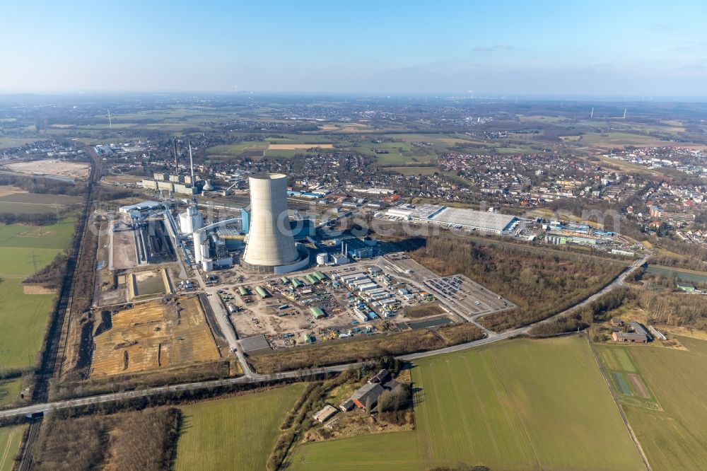 Aerial image Datteln - Power plants and exhaust towers of coal thermal power station Datteln 4 Uniper Kraftwerk Im Loeringhof in Datteln in the state North Rhine-Westphalia, Germany