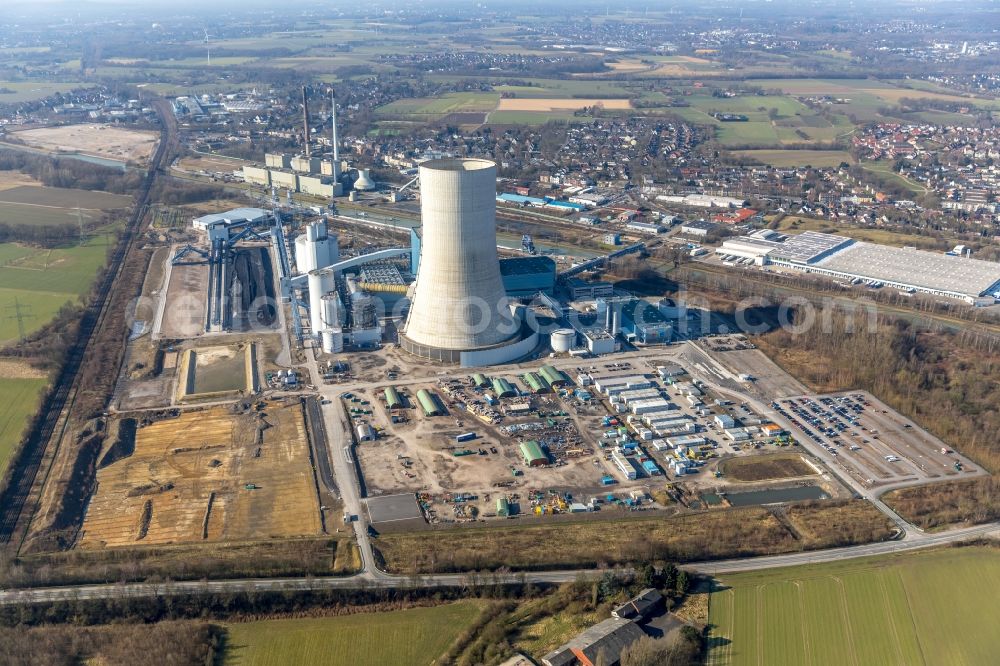 Aerial photograph Datteln - Power plants and exhaust towers of coal thermal power station Datteln 4 Uniper Kraftwerk Im Loeringhof in Datteln in the state North Rhine-Westphalia, Germany