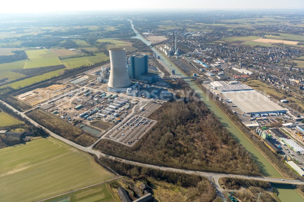 Aerial photograph Datteln - Power plants and exhaust towers of coal thermal power station Datteln 4 Uniper Kraftwerk Im Loeringhof in Datteln in the state North Rhine-Westphalia, Germany