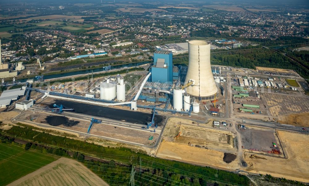 Aerial photograph Datteln - Power plants and exhaust towers of coal thermal power station Datteln 4 Uniper Kraftwerk Im Loeringhof in Datteln in the state North Rhine-Westphalia, Germany