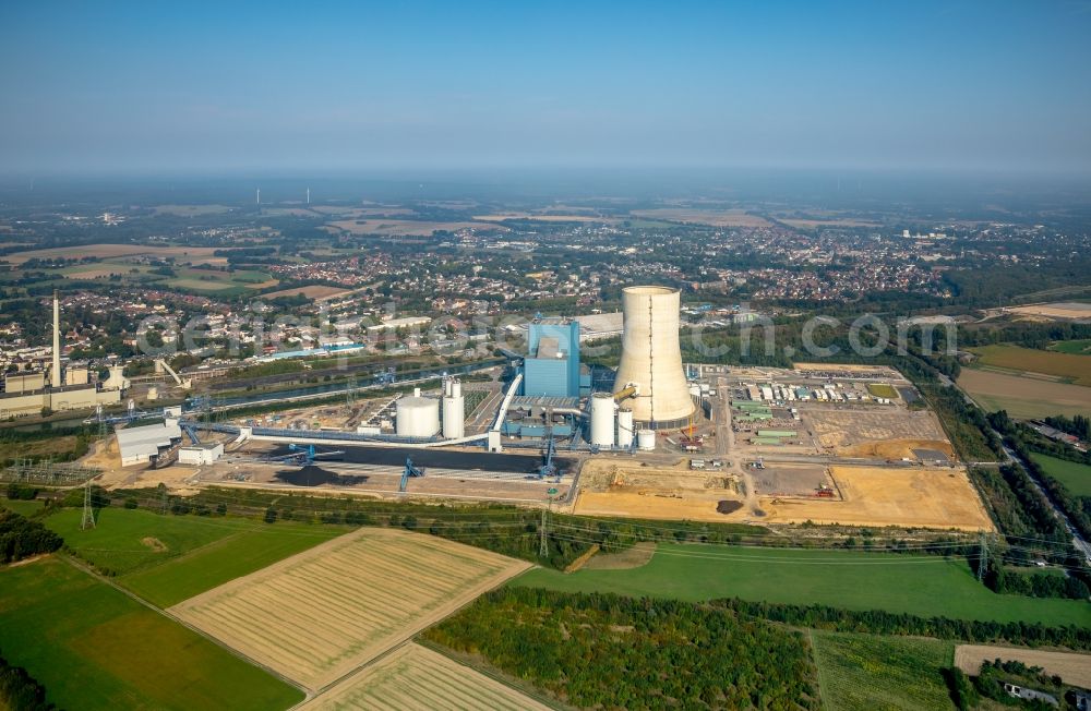 Datteln from above - Power plants and exhaust towers of coal thermal power station Datteln 4 Uniper Kraftwerk Im Loeringhof in Datteln in the state North Rhine-Westphalia, Germany