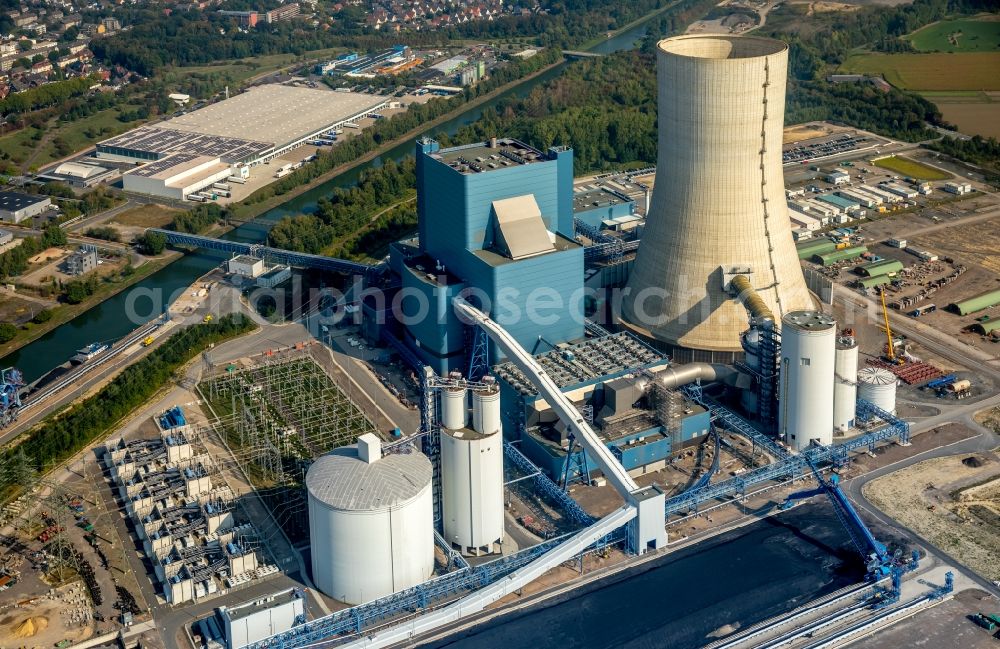 Datteln from above - Power plants and exhaust towers of coal thermal power station Datteln 4 Uniper Kraftwerk Im Loeringhof in Datteln in the state North Rhine-Westphalia, Germany