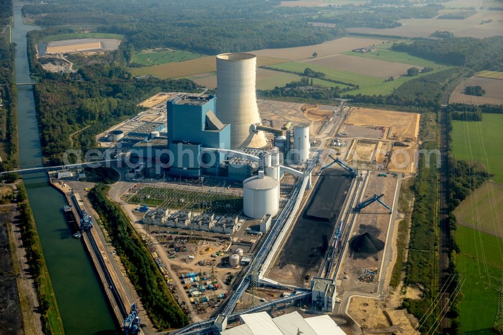 Aerial image Datteln - Power plants and exhaust towers of coal thermal power station Datteln 4 Uniper Kraftwerk Im Loeringhof in Datteln in the state North Rhine-Westphalia, Germany