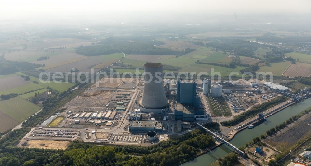 Aerial photograph Datteln - Power plants and exhaust towers of coal thermal power station Datteln 4 Uniper Kraftwerk Im Loeringhof in Datteln in the state North Rhine-Westphalia, Germany