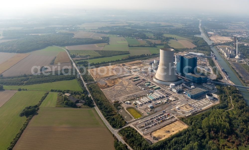 Datteln from above - Power plants and exhaust towers of coal thermal power station Datteln 4 Uniper Kraftwerk Im Loeringhof in Datteln in the state North Rhine-Westphalia, Germany