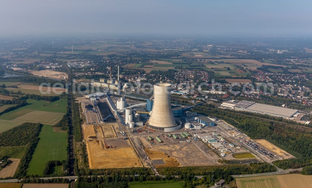 Aerial image Datteln - Power plants and exhaust towers of coal thermal power station Datteln 4 Uniper Kraftwerk Im Loeringhof in Datteln in the state North Rhine-Westphalia, Germany