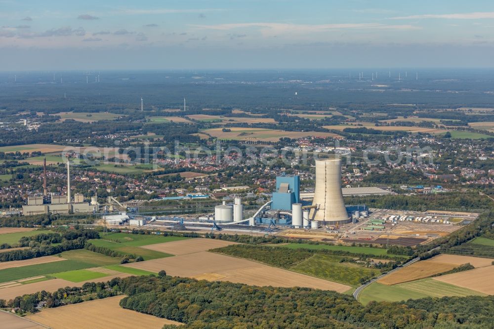 Aerial image Datteln - Power plants and exhaust towers of coal thermal power station Datteln 4 Uniper Kraftwerk Im Loeringhof in Datteln in the state North Rhine-Westphalia, Germany