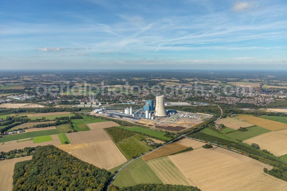 Aerial photograph Datteln - Power plants and exhaust towers of coal thermal power station Datteln 4 Uniper Kraftwerk Im Loeringhof in Datteln in the state North Rhine-Westphalia, Germany