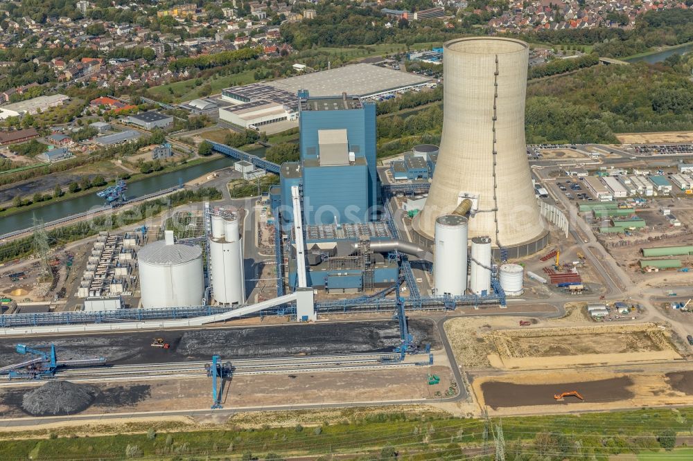 Aerial image Datteln - Power plants and exhaust towers of coal thermal power station Datteln 4 Uniper Kraftwerk Im Loeringhof in Datteln in the state North Rhine-Westphalia, Germany