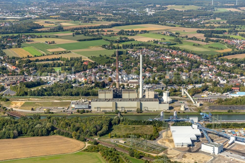 Aerial photograph Datteln - Power plants and exhaust towers of coal thermal power station Datteln 4 Uniper Kraftwerk Im Loeringhof in Datteln in the state North Rhine-Westphalia, Germany