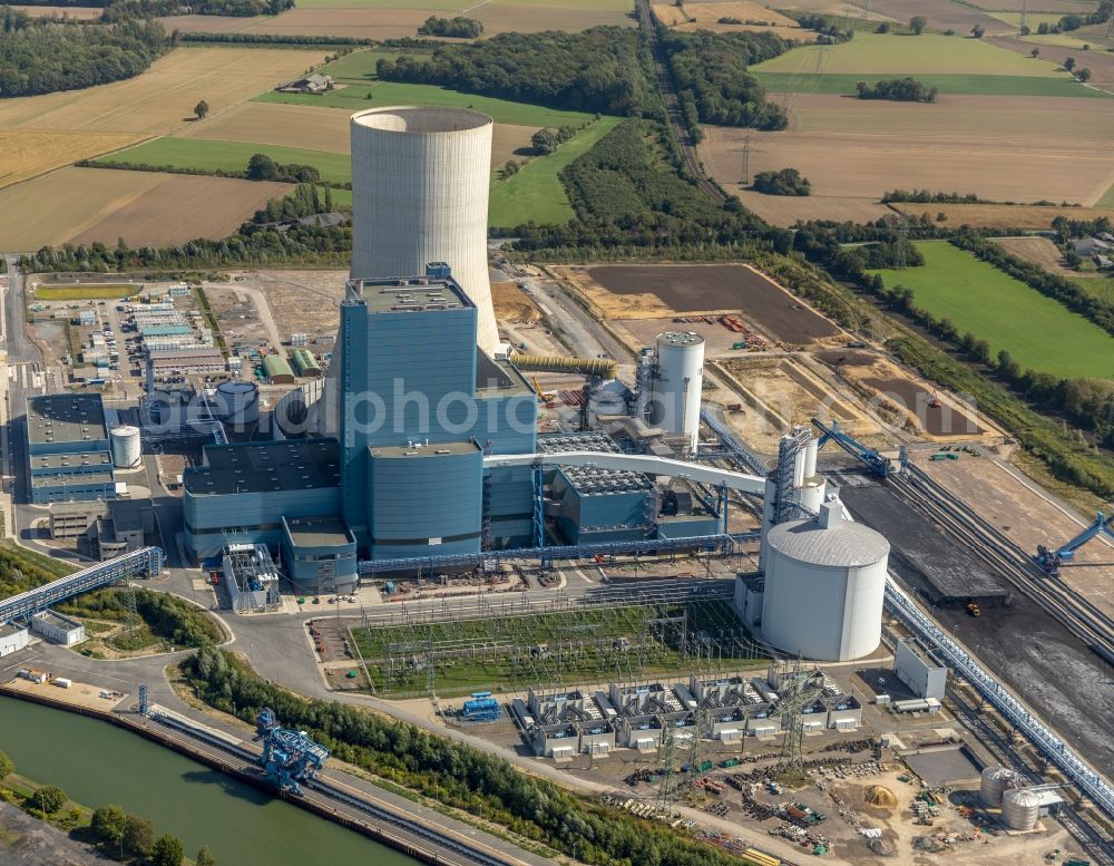 Aerial photograph Datteln - Power plants and exhaust towers of coal thermal power station Datteln 4 Uniper Kraftwerk Im Loeringhof in Datteln in the state North Rhine-Westphalia, Germany