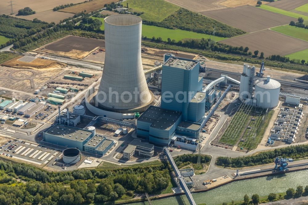 Aerial photograph Datteln - Power plants and exhaust towers of coal thermal power station Datteln 4 Uniper Kraftwerk Im Loeringhof in Datteln in the state North Rhine-Westphalia, Germany