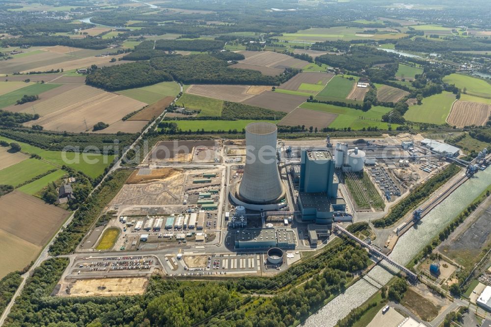 Datteln from above - Power plants and exhaust towers of coal thermal power station Datteln 4 Uniper Kraftwerk Im Loeringhof in Datteln in the state North Rhine-Westphalia, Germany