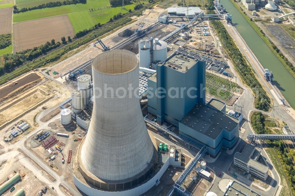 Aerial image Datteln - Power plants and exhaust towers of coal thermal power station Datteln 4 Uniper Kraftwerk Im Loeringhof in Datteln in the state North Rhine-Westphalia, Germany