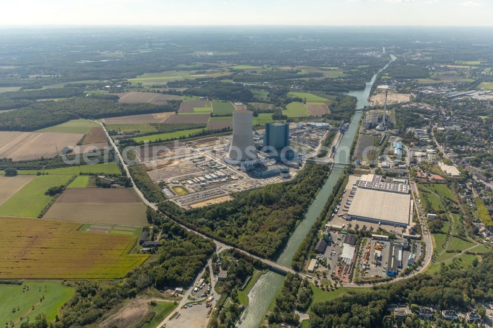 Aerial image Datteln - Power plants and exhaust towers of coal thermal power station Datteln 4 Uniper Kraftwerk Im Loeringhof in Datteln in the state North Rhine-Westphalia, Germany