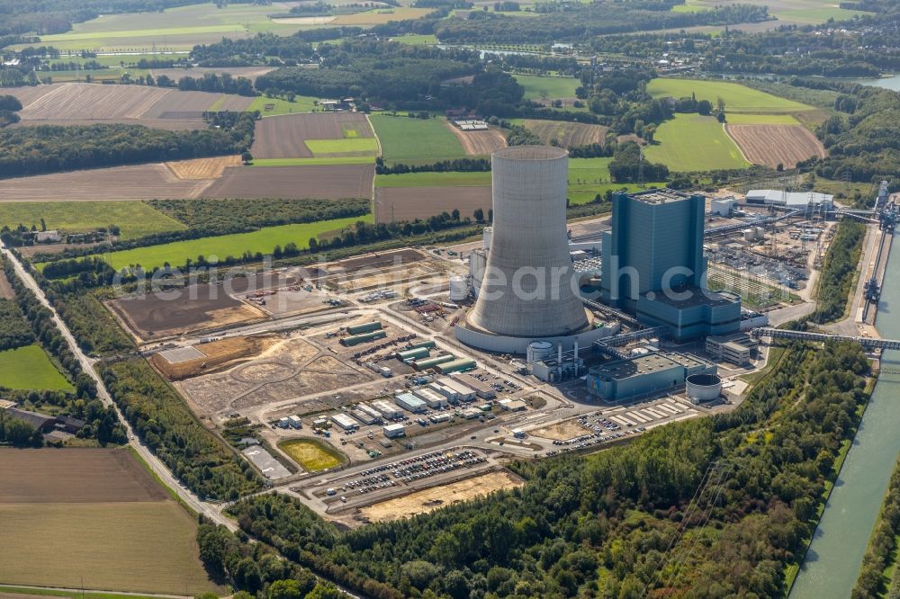 Aerial photograph Datteln - Power plants and exhaust towers of coal thermal power station Datteln 4 Uniper Kraftwerk Im Loeringhof in Datteln in the state North Rhine-Westphalia, Germany