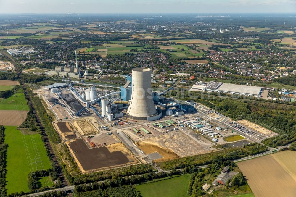 Aerial photograph Datteln - Power plants and exhaust towers of coal thermal power station Datteln 4 Uniper Kraftwerk Im Loeringhof in Datteln in the state North Rhine-Westphalia, Germany